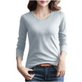 thumbnail image 1 of Maean Womens Basic Long Sleeve Shirts Slim Crew Neck Solid Color Causal Tee Fall Lightweight Plain Tops, 1 of 4