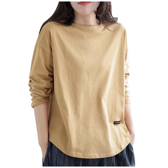 Maean Womens Basic Shirts Solid Color Casual Lightweight Sweatshirt Round Neck Long Sleeve Tees Tops