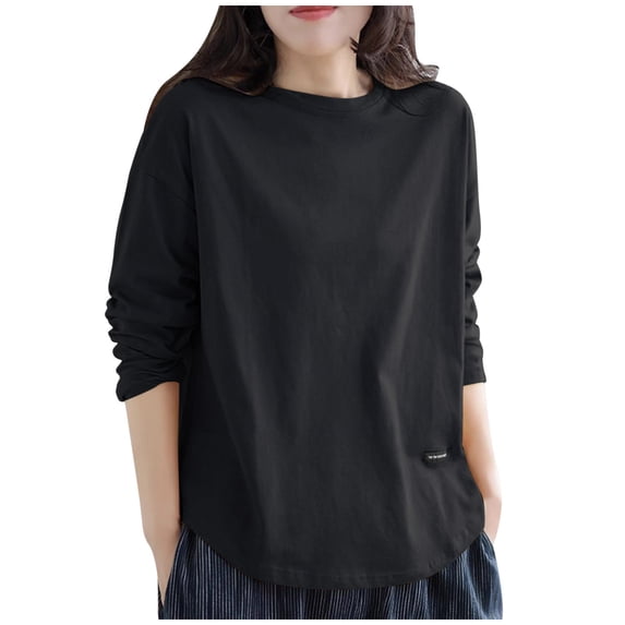 Maean Womens Basic Shirts Solid Color Casual Lightweight Sweatshirt Round Neck Long Sleeve Tees Tops