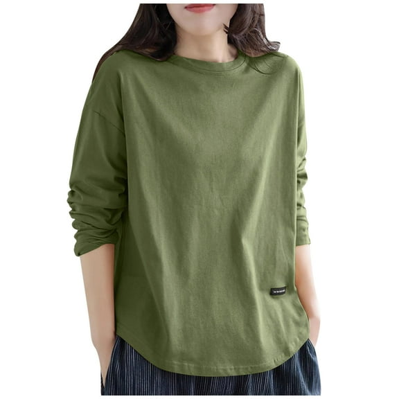 Maean Womens Basic Shirts Solid Color Casual Lightweight Sweatshirt Round Neck Long Sleeve Tees Tops
