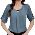 thumbnail image 1 of Maean Womens Blouse V Neck Plain Dressy Business Tunic Tops Pullover Long Sleeve Work Office Shirts, 1 of 4