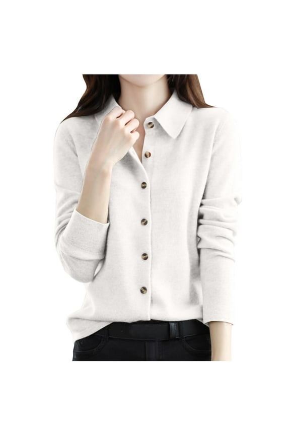 Womens Cardigan Sweater Lightweight Button down Collared Soft Knitted Fall Tunic Tops Coats