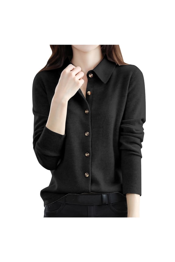 Womens Cardigan Sweater Lightweight Button down Collared Soft Knitted Fall Tunic Tops Coats