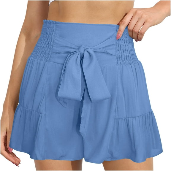 Maean Womens Casual Shorts High Waisted Wide Leg Shorts Ruffle Hem Shorts Summer Beach Vacation Shorts