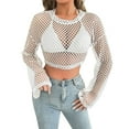 thumbnail image 1 of Maean Womens Crop Cover up Crochet Long Sleeve Swimwear Beach Shirts Hollow out Swimsuit Coverup, 1 of 7