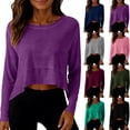 thumbnail image 1 of Maean Womens Cropped Tops Long Sleeve Casual Loose Workout Tees Pullover Crewneck Solid Color Sport Top Tee Shirt, 1 of 7