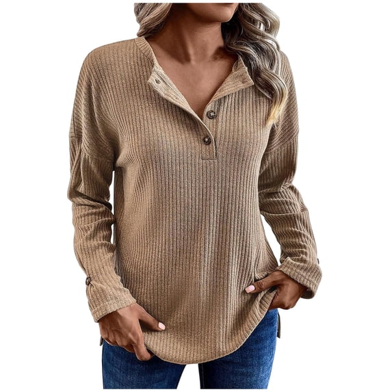 Maean Womens Fall Top Lightweight Sweaters V Neck Buttons Long Sleeve Pullover Ribbon Tunic Tops