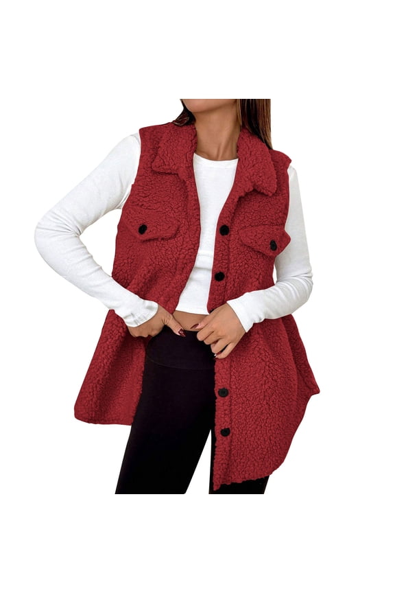 Womens Fleece Jackets Sleeveless Button down Long Sherpa Coats Winter Clothes for Women Warm Outwear