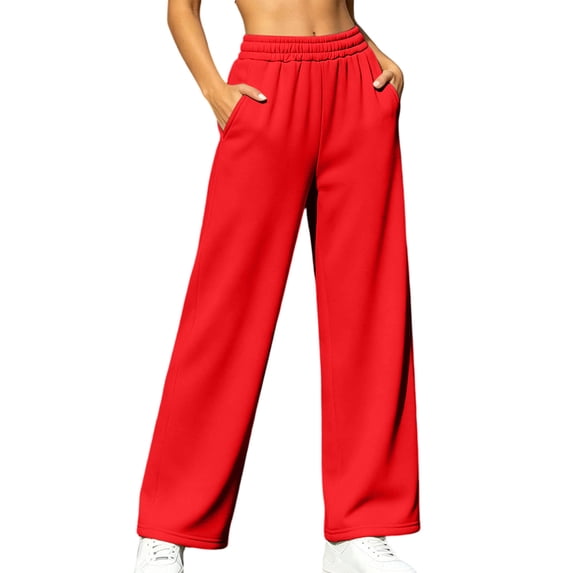 Maean Womens Fleece Sweatpants Fall Winter Warm Wide Leg Palazzo Long Pants Elastic Waist Sweat Pant