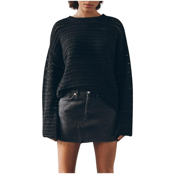 Maean Womens Hollow out Sweaters Lightweight Knitted Long Sleeve Shirts Casual Crochet Cover Up
