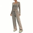 thumbnail image 1 of Maean Womens Lounge Sets Long Sleeve Striped Shirts and Drawstring Wide Leg Palazzo Pants 2 Piece, 1 of 7