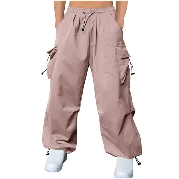 Maean Womens Plus Size Cargo Pants Wide Leg Baggy Elastic High Waist Causal Jogger Sweatpants with Pockets