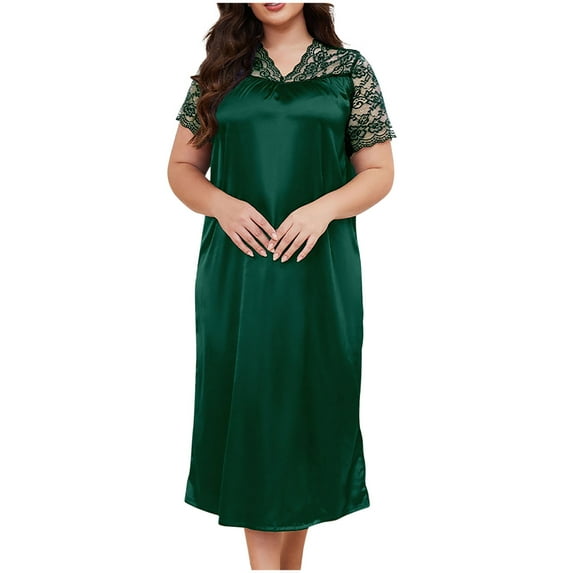 Maean Womens Plus Size Nightgowns Satin Silky Sleepwear Nightdress Lace Short Sleeve Lounge Nightshirts
