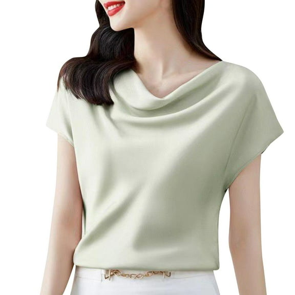 Maean Womens Plus Size Satin Blouse Short Sleeve Silky Dressy Tops Causal Business Work Office Shirts