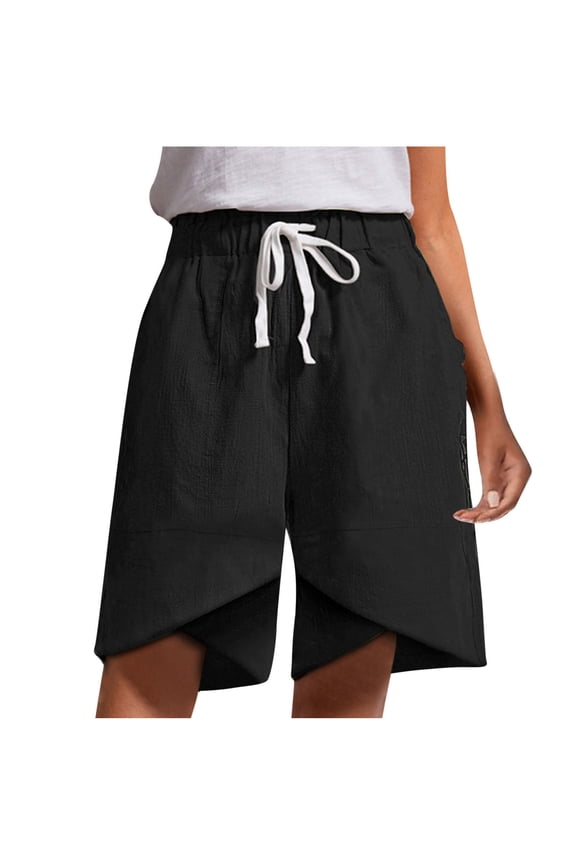 Womens Plus Size Shorts Wide Leg Loose Knee Length Long Shorts Elastic Waist Drawstring Pants