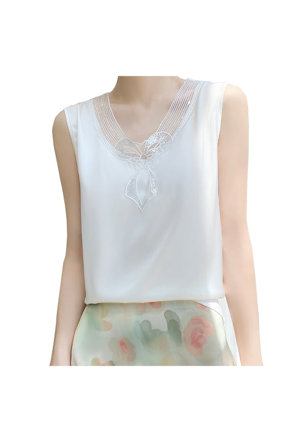 Womens Plus Size Tanks Satin Silky Tops Lace V Neck Casual Cami Sleeveless Camisole Blouses