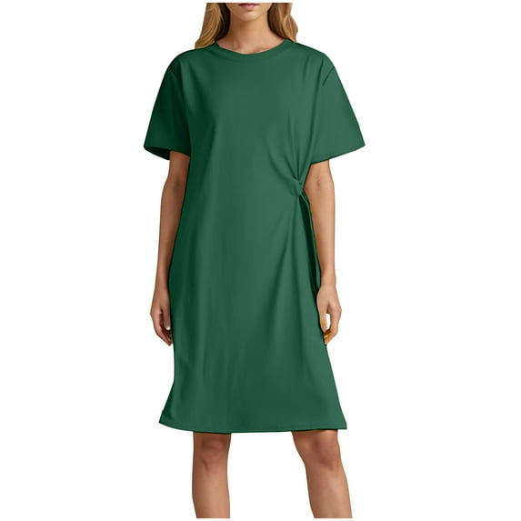 Maean Womens Plus Size Tshirt Dress Short Sleeve Crew Neck Summer Causal Ruched Midi Dresses M-3XL