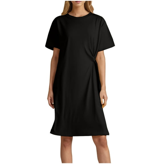 Maean Womens Plus Size Tshirt Dress Short Sleeve Crew Neck Summer Causal Ruched Midi Dresses M-3XL