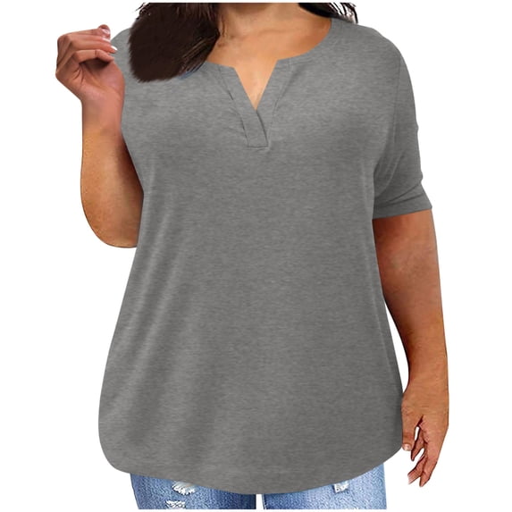 Maean Womens Plus Size V Neck Top Short Sleeve Tunic Blouses Shirts Summer Baggy Tops Basic Casual Tees