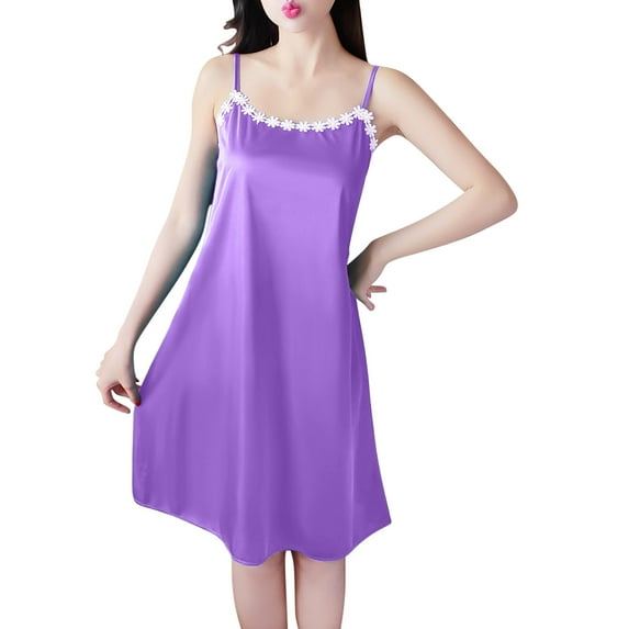Maean Womens Satin Silky Nightdress Sleeveless Spaghetti Strap Sleepwear Pajamas Short Nightgowns