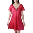 thumbnail image 1 of Maean Womens Satin Silky Nightgowns Lace V Neck Short Sleeve Sleepwear Dresses Cute Nightshirts, 1 of 3