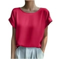 thumbnail image 1 of Maean Womens Satin Silky Tops Summer Short Sleeve Crewneck Causal Business Dressy Shirts Work Tunic Top, 1 of 3