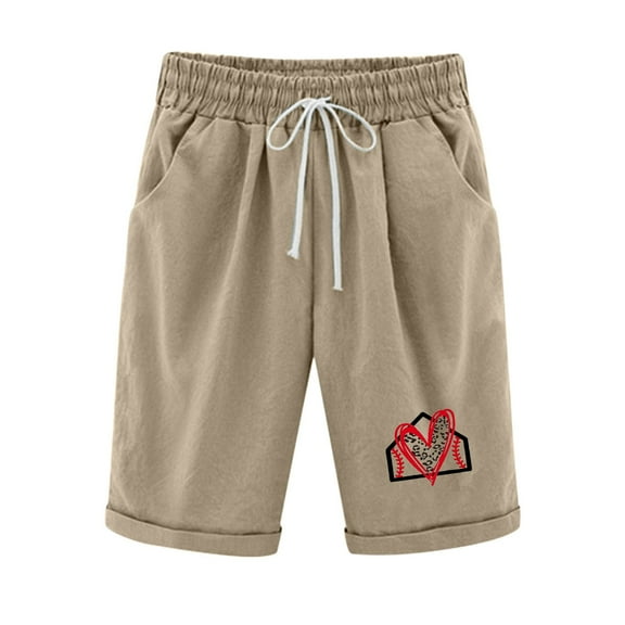 Maean Womens Shorts Elastic Waist Knee Length Pleated Shorts Work Office Causal Capri Pants with Pockets