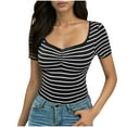 thumbnail image 1 of Maean Womens Striped Shirts Square Neck Short Sleeve Tunic Tops Summer Trendy Causal Tshirts, 1 of 6