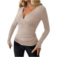 thumbnail image 1 of Maean Womens Sweater Wrap V Neck Slim Tops Ribbed Knit Button Lightweight Sweaters Fall Layer Top, 1 of 6