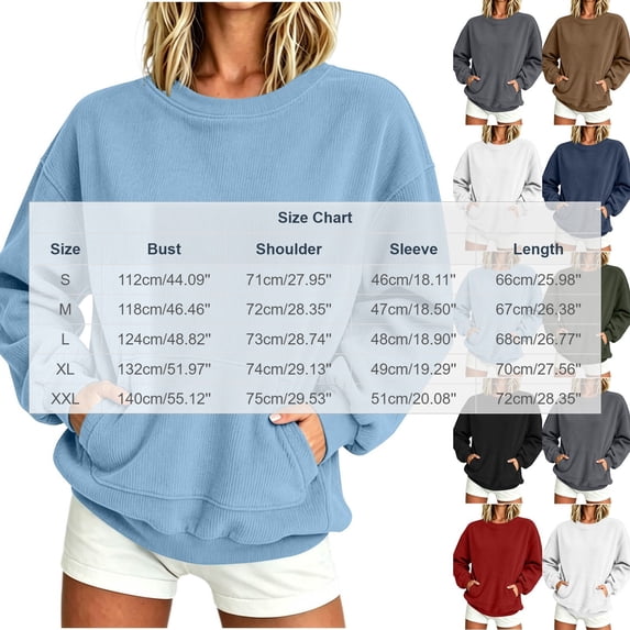 Maean Womens Sweatshirt Crew Neck Long Sleeve Corduroy Top Fall Winter Casual Trendy Sweatshirts