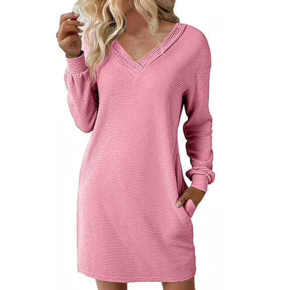 Maean Womens Sweatshirt Dress Long Sleeve V Neck Dresses Knee Length Casual Shirts Dress Tops with Pocket