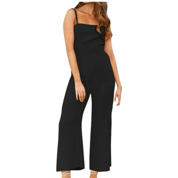 Maean Work Jumpsuit for Women Straight Wide Leg Spaghetti Strap Adjustable Back Zipper Long Pants Rompers