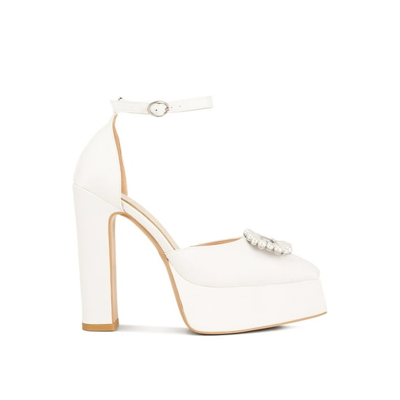 Maeissa Pearls Brooch Detail Platform Block Heel Sandals