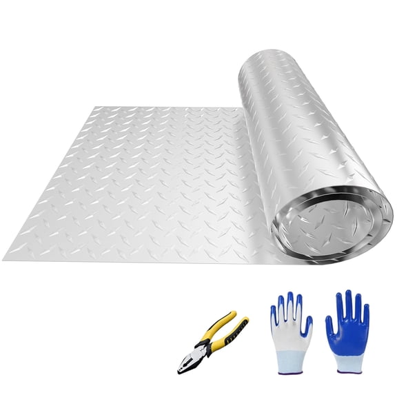 Maeklon 24" X 96" Aluminum Diamond Plate, Durable Metal Diamond Plate Sheet with a Pair of Gloves, Embossed Roll Plate Sheet with 6in Pliers, for Wall Covering, Cargo Trailer, DIY Projects