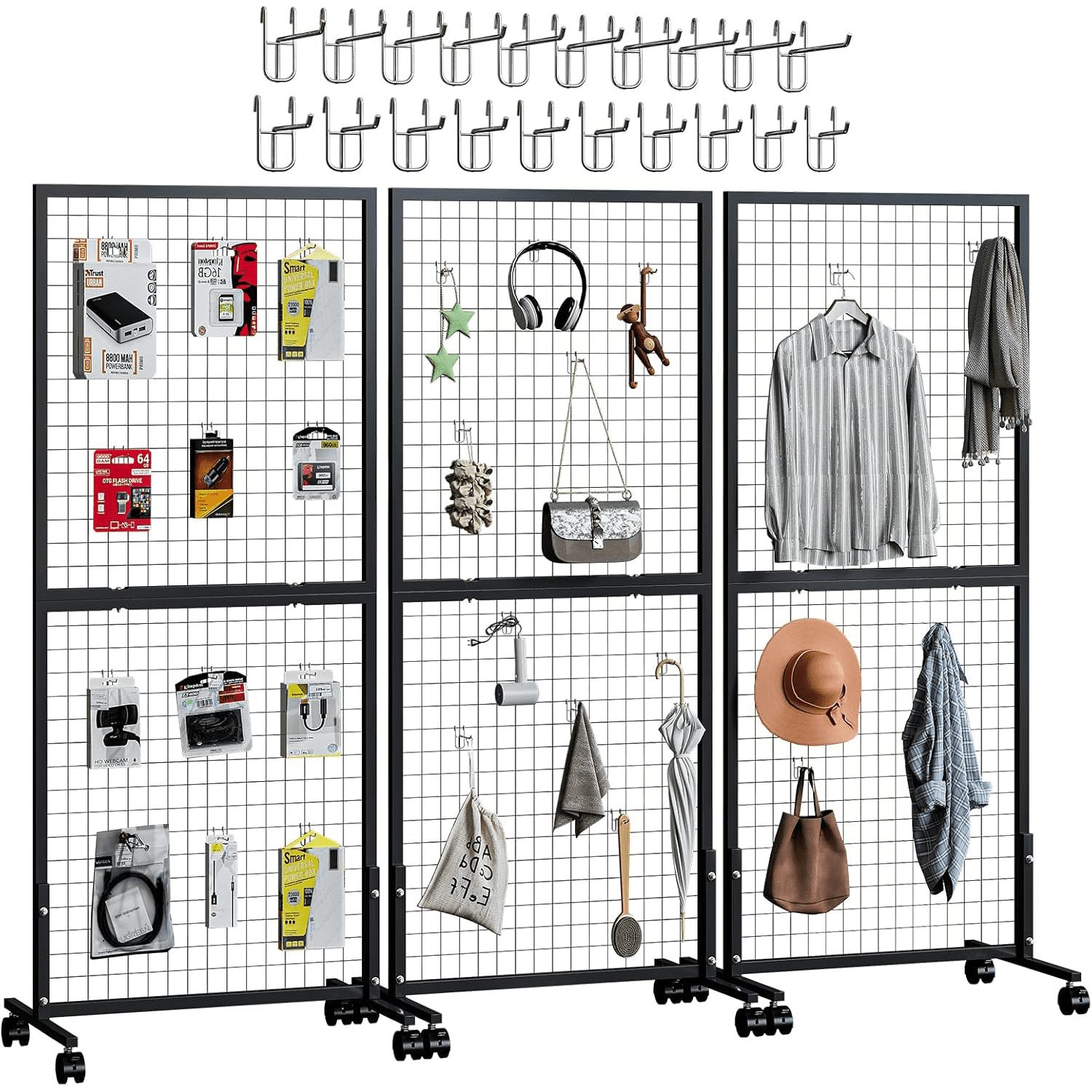 Maeklon 3 Pack Grid Wall Panel Rack, 3'x6' Metal Gridwall Display Stand ...