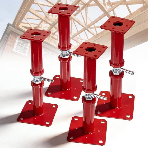 Maeklon 4 PCS Adjustable House Jacks for Leveling, 12.2-21.6 In Adjustable House Jacks for Lifting & Leveling, Load Capacity 10000 lbs Cast Iron Floor Jack for Attic, Roof Beam, Basements, Red