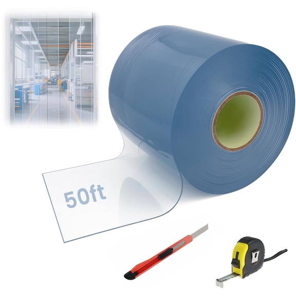 Maeklon 50' PVC Door Curtain, 8" Width x 0.08" Thickness Freezer Curtain, Smooth Waterproof Clear PVC Strip for Garage Warehouse