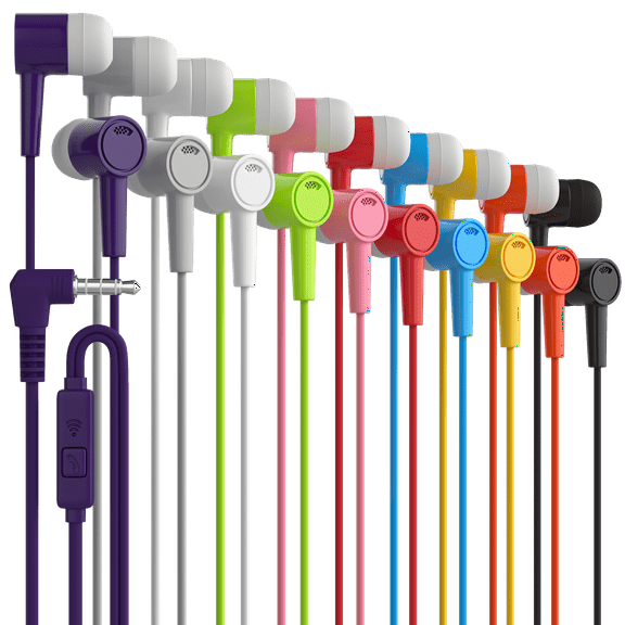 Maeline Built-in Microphone In-Ear Earbuds, Multi-Color, 10 Count