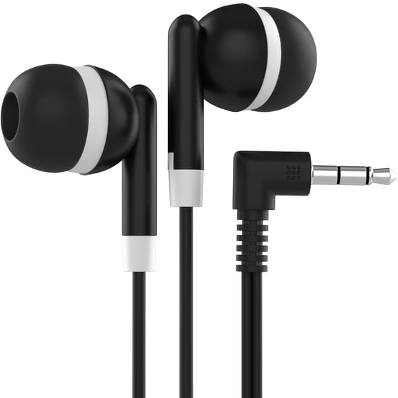 Maeline Bulk Wired Cord Stereo In-Ear Earbuds with 3.5mm Audio Plug Compatible with Phones/Laptops/Computers/Tablets/MP3 for Children/School/Airplane Travel - 100 Pack, Black