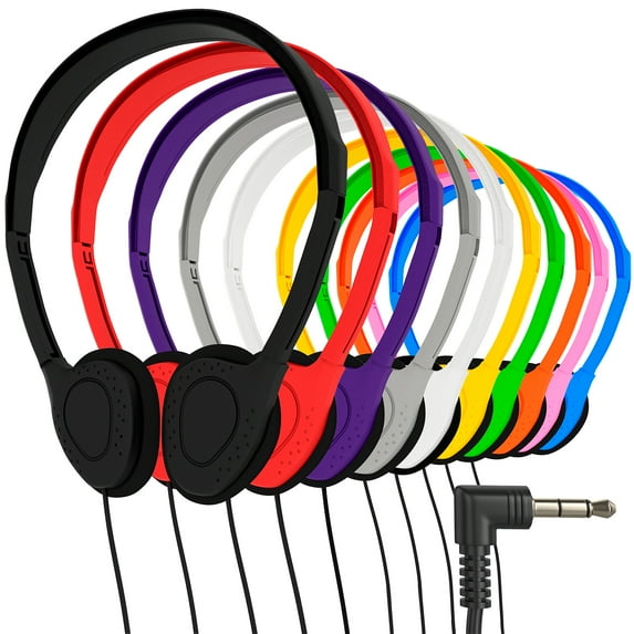 Maeline Bulk Wired Cord Stereo On-Ear Headphones with 3.5mm Audio Plug Compatible with Phones/Laptops/Computers/Tablets/MP3 for Children/School/Airplane Travel - 200 Pack, Multi