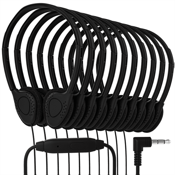 Maeline Bulk Wired Cord Stereo On-Ear Headphones with Microphone with 3.5mm Audio Plug Compatible with Phones/Laptops/Computers/Tablets/MP3 for Children/School/Airplane Travel - 100 Pack, Black