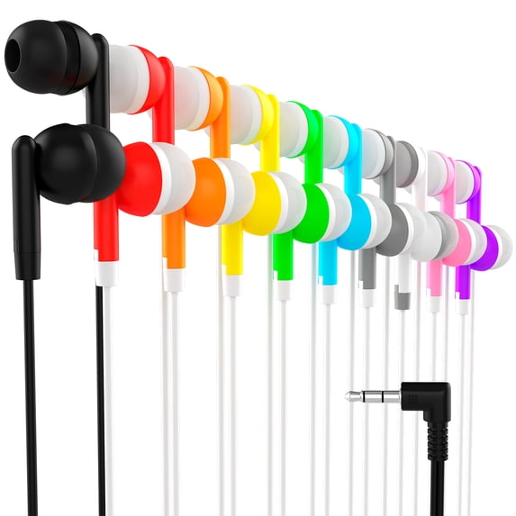 Maeline Wired Cord Stereo In-Ear Headphones with 3.5mm Audio Plug, Multi-Color, 10 Counts