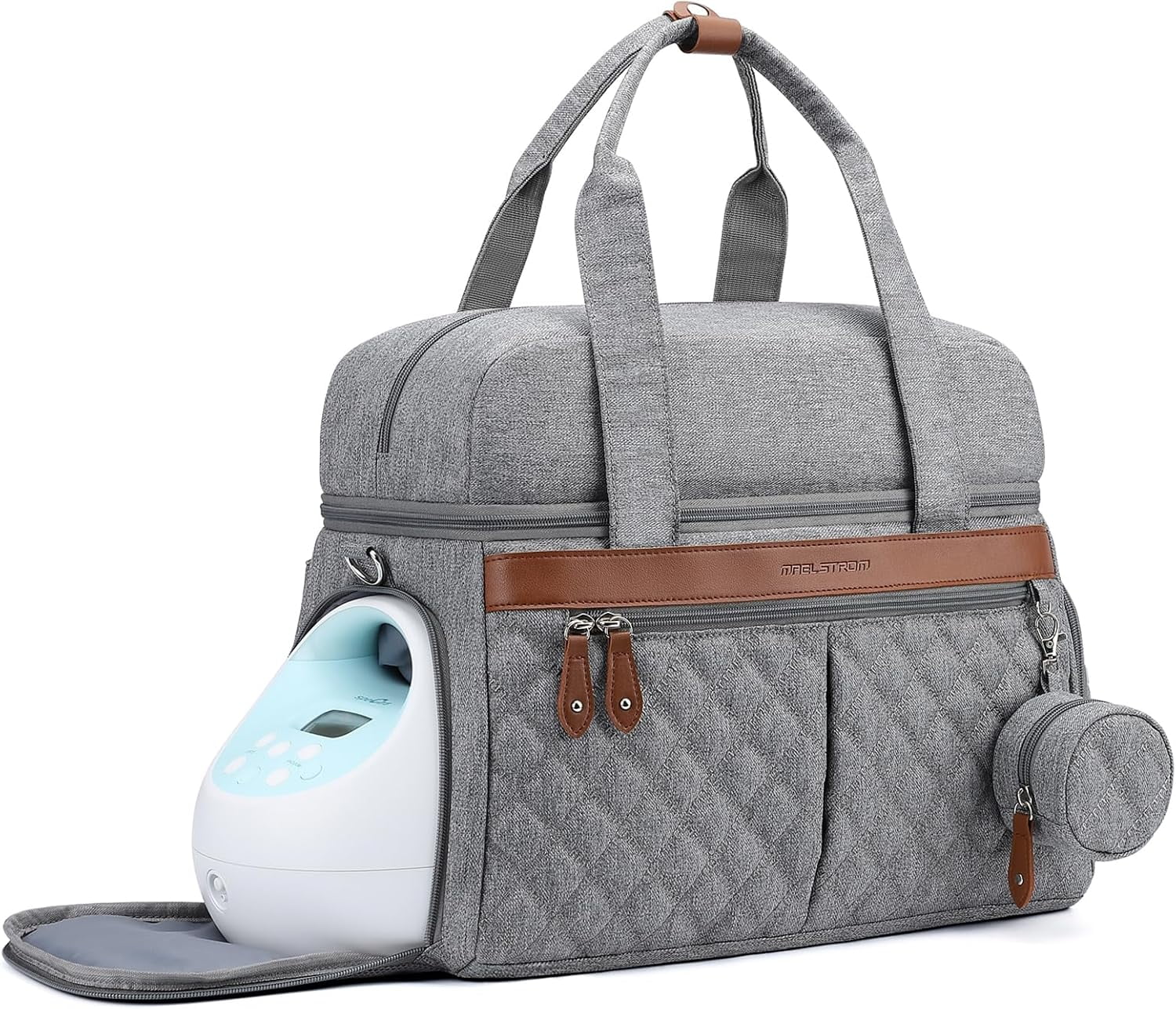 Maelstrom Breast Pump Bag, Diaper Bag Tote with 4 Cooler Pockets, Double-Layer Work Bag for Breastfeeding Mom fit 15'' Laptop