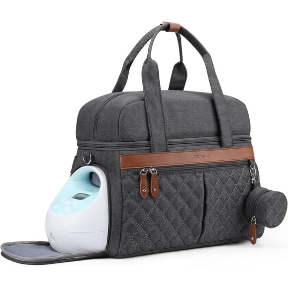 Breast Pump Bag, Diaper Bag Tote with 4 Cooler Pockets, Double-Layer Work Bag for Breastfeeding Mom fit 15'' Laptop