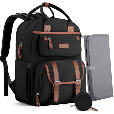 Maelstrom Diaper Bag Backpack,29L-45L Expandable Large Baby Bag for 2 Kids/Twins Baby Stuff, with Removable Cross Body Bottle Bag for Mom/Dad,Stylish Nappy Bag Gift for Boys/Girl-Black