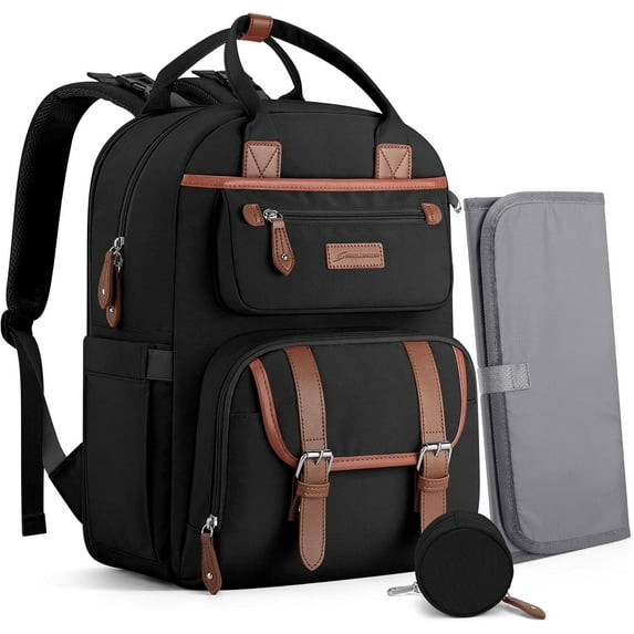 Maelstrom Diaper Bag Backpack,29L-45L Expandable Large Baby Bag for 2 Kids/Twins Baby Stuff, with Removable Cross Body Bottle Bag for Mom/Dad,Stylish Nappy Bag Gift for Boys/Girl-Black