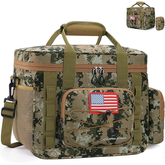 Maelstrom Tactical Lunch Box, 23 L Insulated Lunch Bag for Men, Expandable Double Deck Lunch Cooler Bag,Large Leakproof Soft Lunch Tote with Detachable MOLLE Bags, for Adult Women Work,Picnic,Khaki