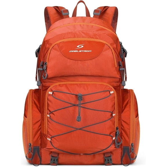 Maelstrom Hiking Backpack, 40L Waterproof Camping Daypack for Men and Women, Lightweight Travel Pack with Rain Cover-Orange