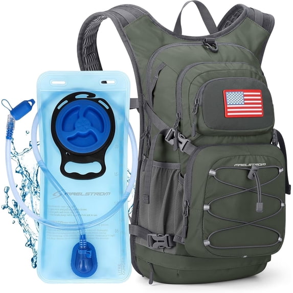Maelstrom Hydration Backpack, Hiking Backpack with 2L/3L Water Bladder, High Flow Bite Valve Water Backpack Lightweight