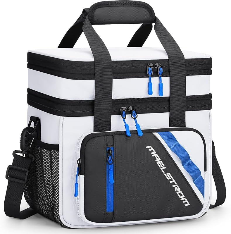 Maelstrom Lunch Box, 20L Insulated Lunch Bag for Men Women, Expandable Double Deck Leakproof Cooler Bag with 6 Pockets, Reusable Lunch Tote Bag for Work, Picnic